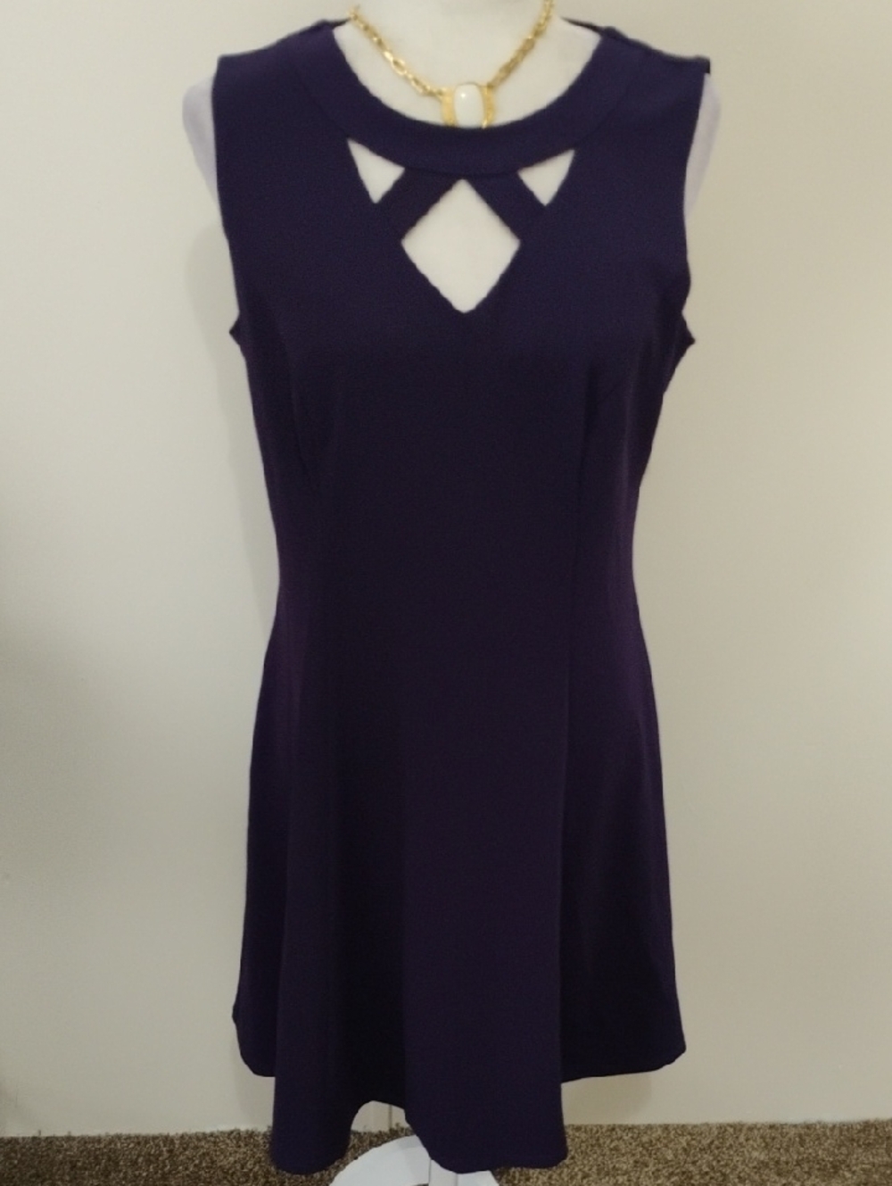 Alyx Dark Purple Sleeveless Mini Dress with Diamond Cutouts